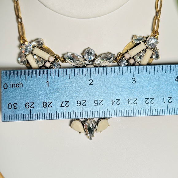 J CREW Art Deco Antique Gold & Cream, Bib Necklace, Rhinestones - Picture 12 of 12